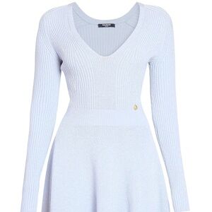 Balmain Pleated Rib-Knit V-Neck Minidress
